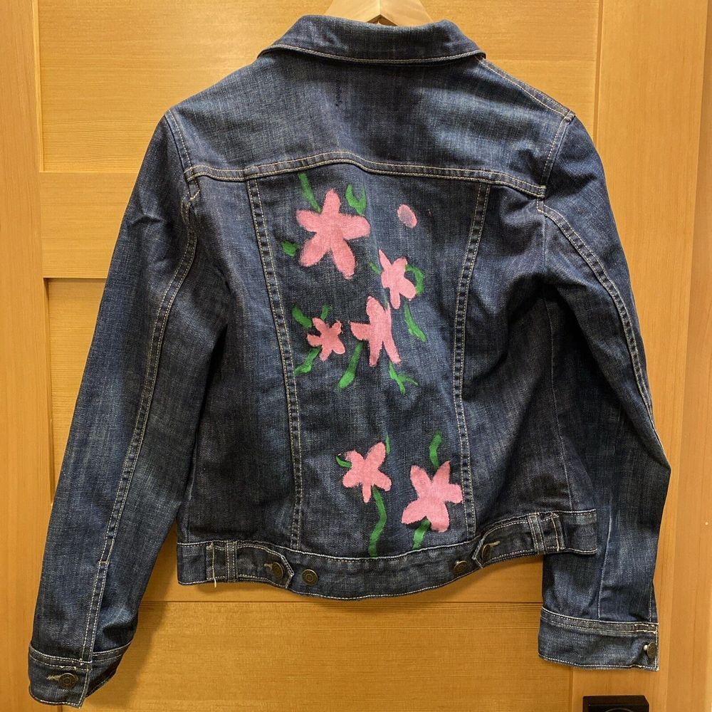 Gap Denim Jacket Women Size S Cotton Stretch Limited Edition 2008 Painted Flower